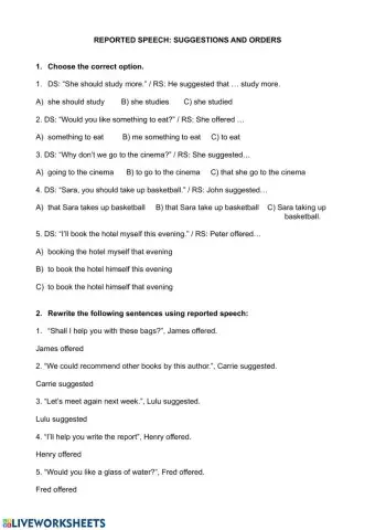 Reported Speech: suggestions and orders