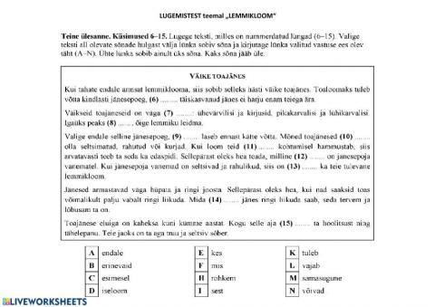 LUGEMISTEST -Väike toajänes