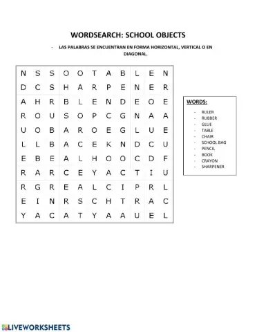 WORDSEARCH: school objects
