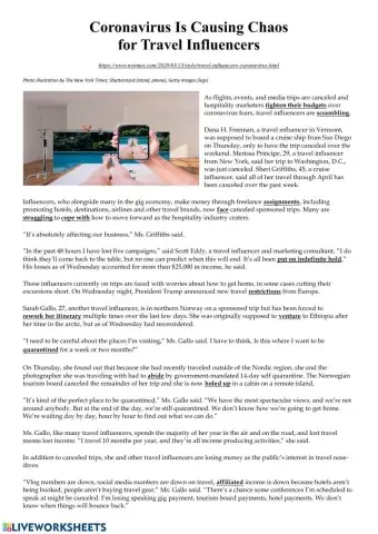 Coronavirus is causing chaos for travel influencers - vocabulary work (NY Times)