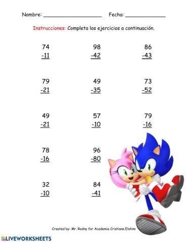 Resta de dos números de dos dígitos (1)