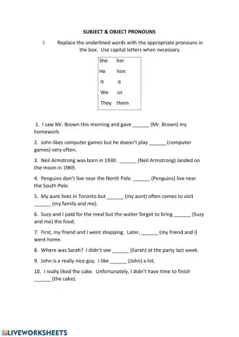 Subject and object pronoun