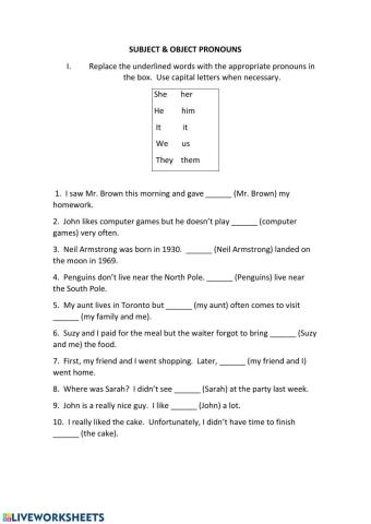 Subject and object pronoun