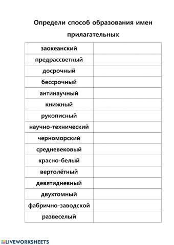 Словообразование прилагательных