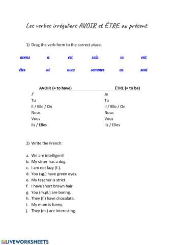 Être - avoir present tense