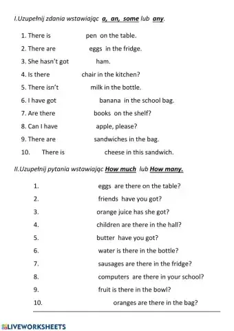 A,an,some, any how much, how many