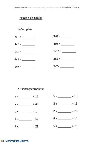 Tablas de multiplicar ( 1-5 )