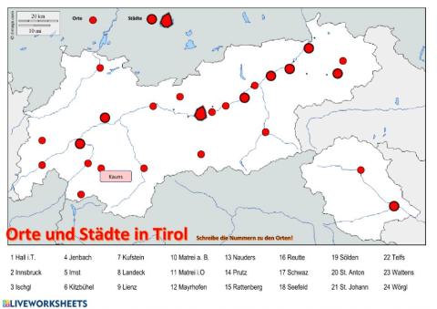Orte und Städte in Tirol (Üben 2)