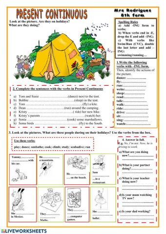 Present continuous and holidays