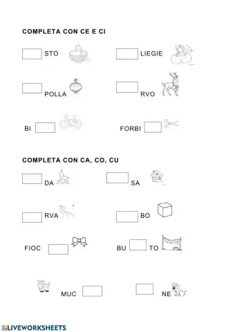 Completa con CI, CE e CA,CO, CU