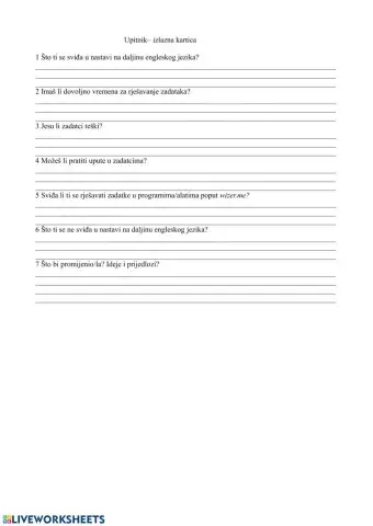 Upitnik - izlazna kartica