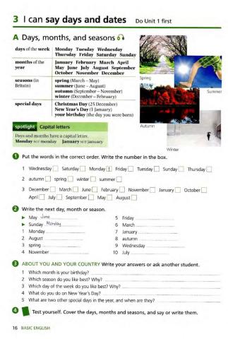 Days, month, seasons