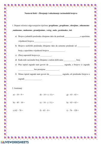 Zbrajanje i oduzimanje racionalnih brojeva