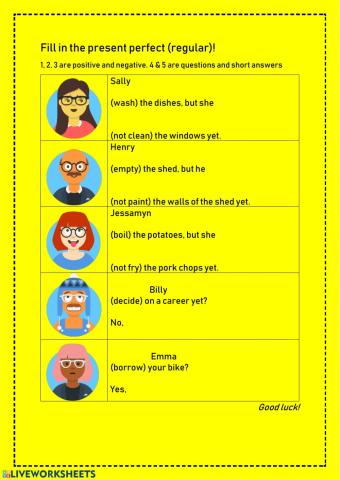 Formation present perfect regular verbs