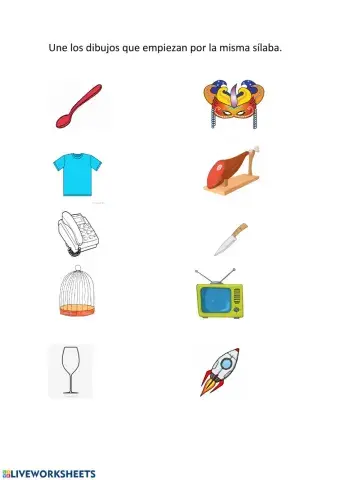 Unir los dibujos que empiecen por la misma sílaba