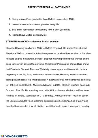 Present Perfect vs. Past Simple