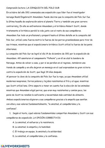 COMPRENSIÓN LECTORA. LA CONQUISTA DE POLO SUR