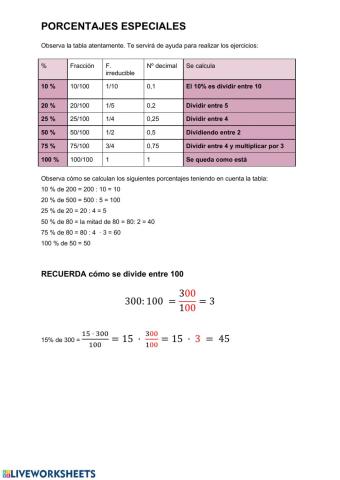 Porcentajes especiales