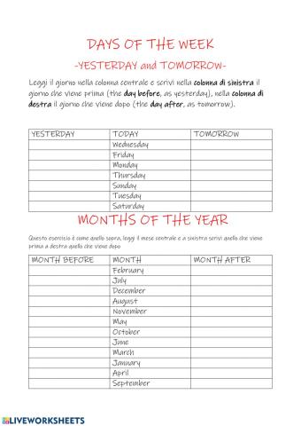 Months and days in english