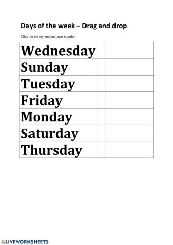 Days of the week -Drag and drop
