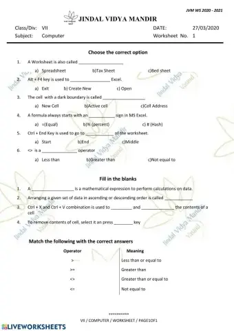 Computer Worksheet