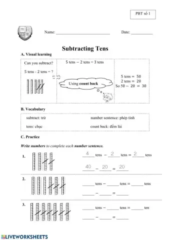 Subtracting Tens (PBT số 1)