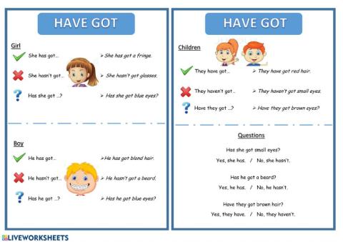 Have has liveworksheets. Have got для детей упражнения. Have has задания для детей. Настольная игра have got. I have got задания.