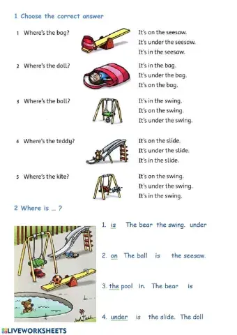 Prepositions of place in on under