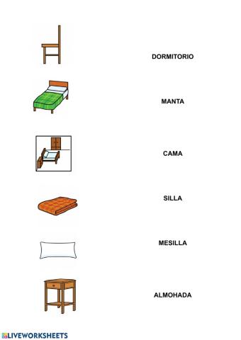 El dormitorio: unir objeto-nombre