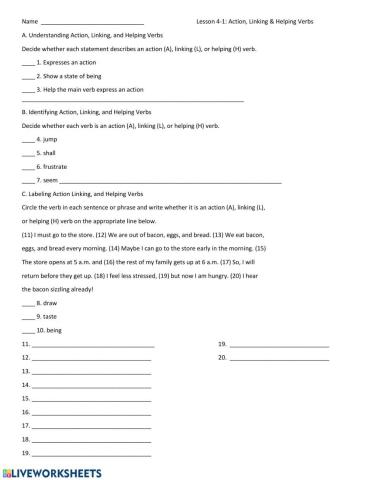 Helping and linking verbs