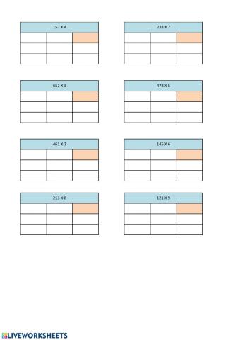 Multiplicación 1 cifra abn