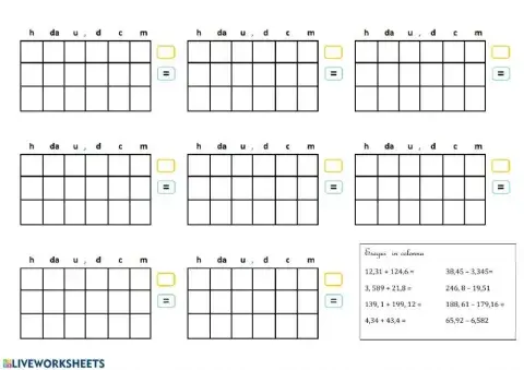 Addizioni e sottrazioni con i numeri decimali