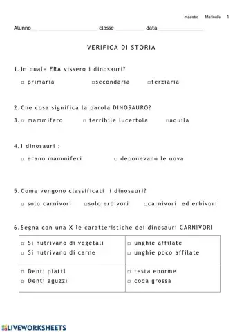 Verifica sui dinosauri