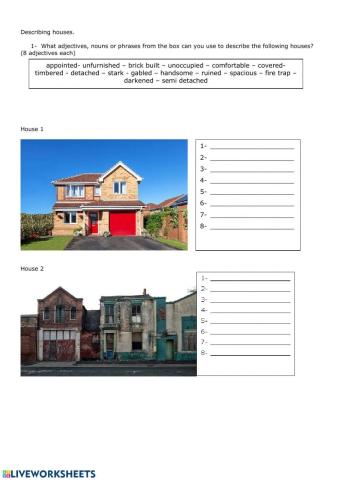 Adjectives to describe houses