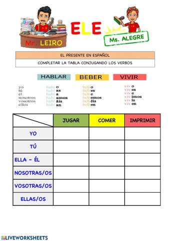 Conjugar el presente ar,er,ir