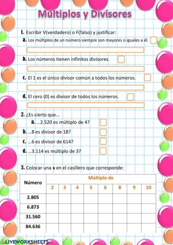 Múltiplos y Divisores II