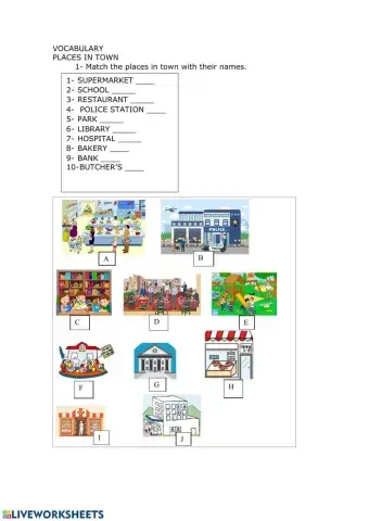 Shops in town vocabulary