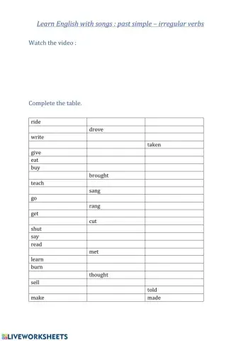 Irregular verbs song