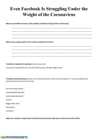 News article worksheet