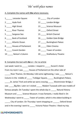 THE with place names