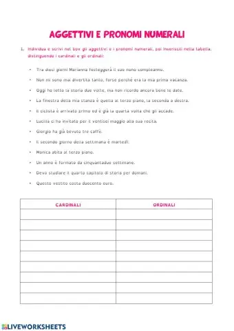 Aggettivi e pronomi numerali