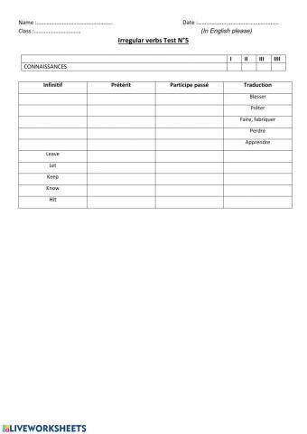 Irregular verbs N°5