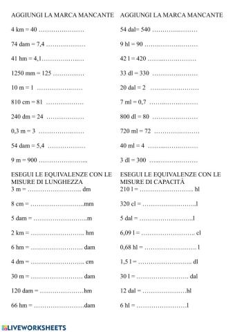 Misure di capacità e lunghezza
