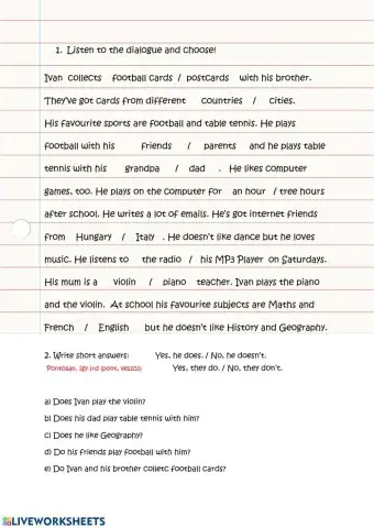 Project 1 4th ed. Simple Present listening WB. p39.ex.5