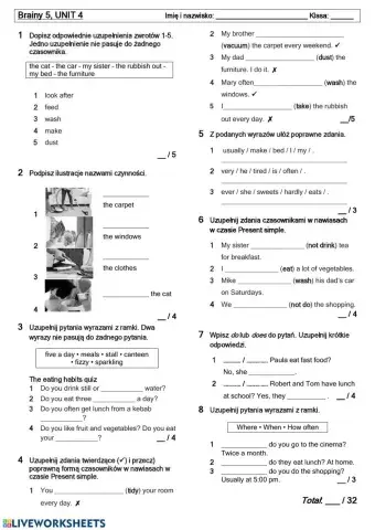 Household chores, eating habits