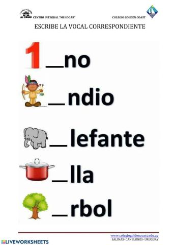 Escribe la vocal correspondiente