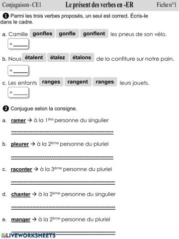 Conjuguer les verbes en -ER au présent
