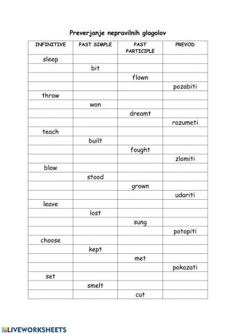 Irregular verbs Part 2 (težja naloga)