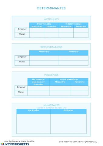 Determinantes 4º Primaria