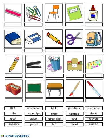 Classroom match pictures and word